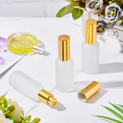 Roshtia 30 Pcs 50ml Gold Glass Spray Bottle Refillable Perfume Atomizer Clear Decorative Empty Bottles with Fine Mist Sprayer Pump for Face Body Travel