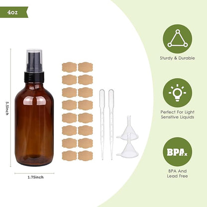 4oz Amber Glass Spray Bottles Mist Sprayer Set of 24,Empty Small Spray Bottle Fine Mist Spray Refillable Containers,Mini Travel Bottle Spray Bottle Make Perfect Oil,Perfume,Body Sprays