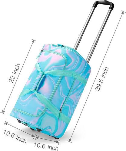 Choco Mocha Girls Teal Suitcase with Wheels Kids Rolling Duffle Bag for Camping Teen Girls Luggage Bag for Travel, 22inch