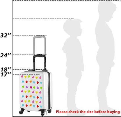 Sanwuta 4 Pcs Kids Luggage Set Backpack Travel Rolling Suitcase U-shape Pillow Christmas Children Gift for Girls Boys(17 Inch,Heart Style,White)