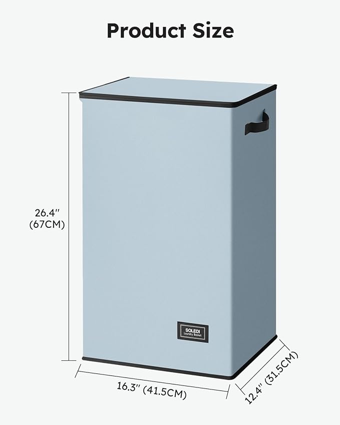 SOLEDI Laundry Hamper with Lid 90L Large & Tall Collapsible Laundry Basket, Clothes Hamper with Bag Removable Easy to Carry, Dirty Hampers for Bedroom, Bathroom, Dorm, College, Blue Grey