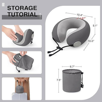 Travel Neck Pillows for Airplane Adults, Memory Foam Neck Support Travelling Pillow with Washable Cotton Pillowcases and Storage Bag, for Car, Train, Flight, Office and Home Use Adults Grey