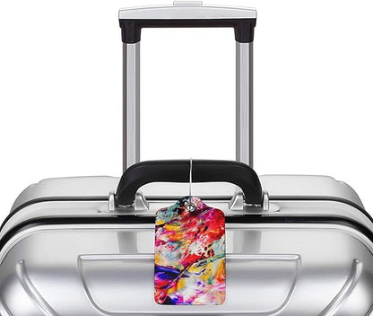 Red Oil-Painting Luggage Tags for Suitcases, Stylish Art Colorful Leather Bag Tag with Privacy Cover Stainless Steel Loop for Women Teen Girls Adults, 2-Pack Name Labels Tags for Baggage Backpack