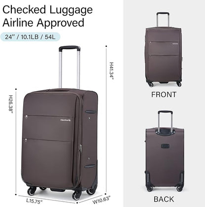 Hanke 24 Inch Expandable Luggage Large Suitcases with Wheels Softside Checked Luggage Rolling Suitcase with Lock Lightweight Travel Luggage for Men and Women 24 Inch Luggage.(Coffee)