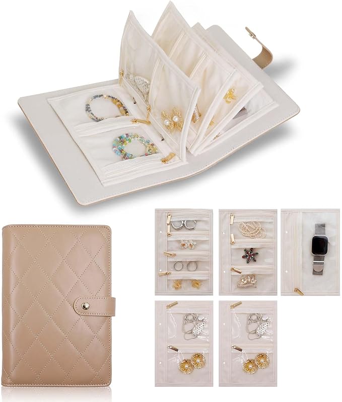 Travel Jewelry Organizer Case ， Portable Jewelry Organizers Storage Book, Compact Jewelry Roll for Earrings, Rings, Necklaces - Perfect Jewelry Travel Bag for Women