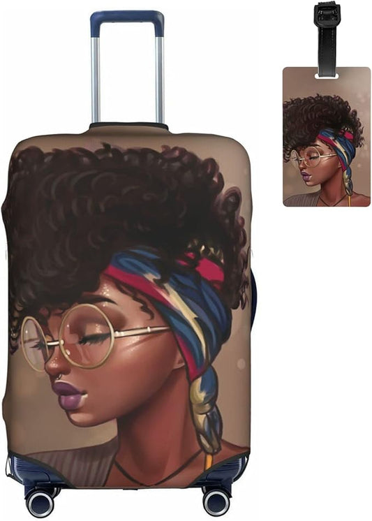 Suitcase Protector Cover - TSA Approved Luggage Cover, Washable, Anti-Scratch, X-Large, African American Black Girl