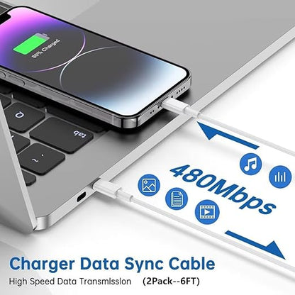 iPhone Charger Fast Charging,iPhone Fast Charger 2Pack USB C Wall Apple Charger Block Adapter 6FT USB C to Lightning Cable Cord Compatible with iPhone 14 Pro Max/14 Plus/13 Pro/12 Mini/11/XS/XR/X,iPad