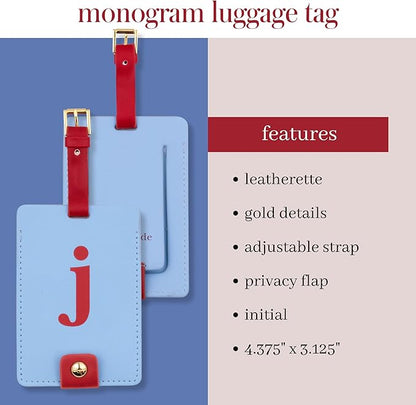 Kate Spade New York Leatherette Luggage Tag with Secure Strap, Colorful Suitcase Identifier for Travel, Monogram Bag Tag ID (J)