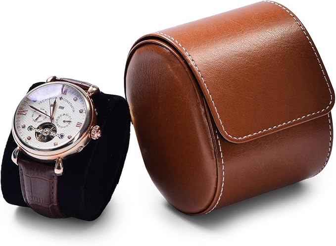 Oirlv Luxury Leather Watch Storage Box Travel Single Watch Case Watch Gift Box for Christmas Anniversary Birthday(Brown)