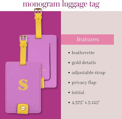 Kate Spade New York Leatherette Luggage Tag with Secure Strap, Colorful Suitcase Identifier for Travel, Monogram Bag Tag ID (S)