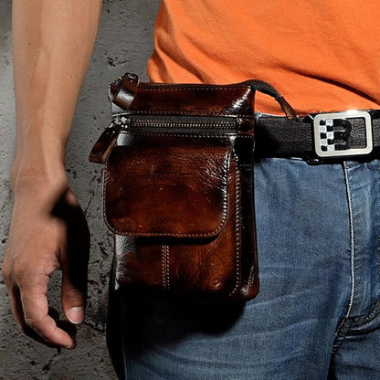 Versatile Cowhide Small Messenger Bag for Men Genuine Leather Waist Pack for Daily Use and Outdoor Activities