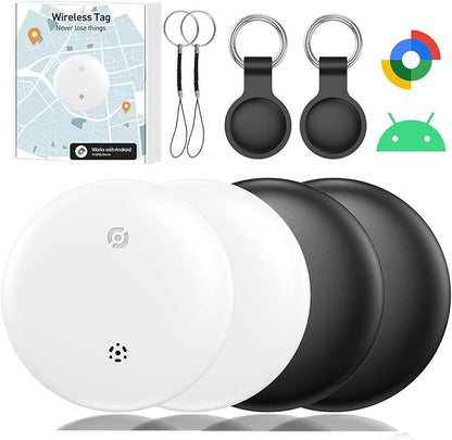 Bluetooth Smart Tags for Android,Air Tracker Tags-4 Pack Android,Keys Finder,Item Locator Works with Google Find Hub App(Android only),Android Tracker Tag for Keys,Luggages (White&Black)