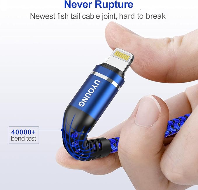 Lightning Cable 10 FT 3Pack [Apple MFi Certified] Extra Long iPhone Charger Cable Nylon Braided Fast Charging Cord Compatible with iPhone 14/13/12/11/X/XS/XR/SE/8/7/6/5/iPad Pro/Mini/Air - Blue