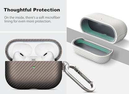 Leather Case - for AirPods Pro 3 Case Cover with Keychain - Selected Skin-Friendly Leather, Carbon Fibre Texture, Handmade Hard Cover for AirPods Pro 3rd Generation Earbuds - Desert Titanium