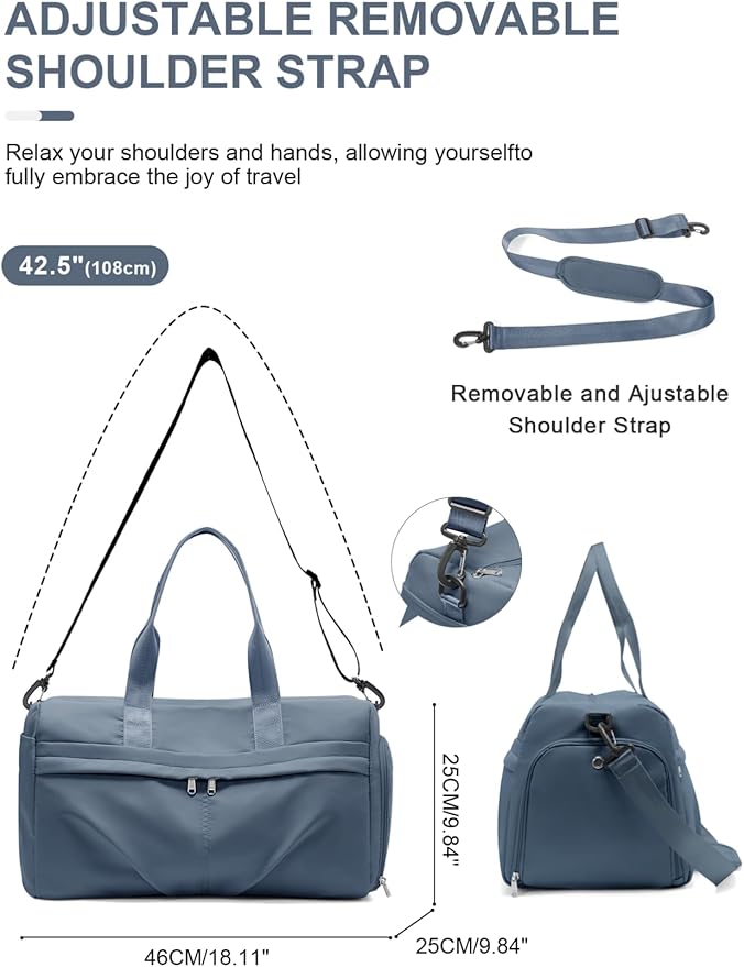Gym Bag for Women Men with Shoe Compartment, Sport Duffel Bag, Waterproof Travel Weekender Overnight Carry on Bag for Yoga with Trolley Sleeve, Jewel Blue