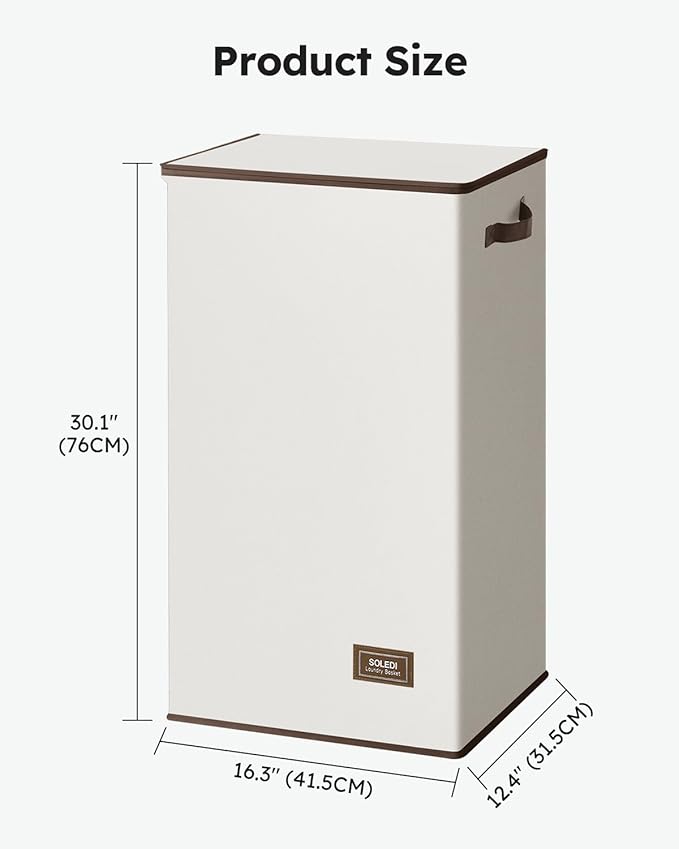 SOLEDI Clothes Hamper with Lid - 100L XL - Large Laundry Basket with Removable Bag, Collapsible Laundry Baskets, Convenient Storage - Hampers for Laundry for Bedroom, Bathroom, Closet, Dorm, Off-White