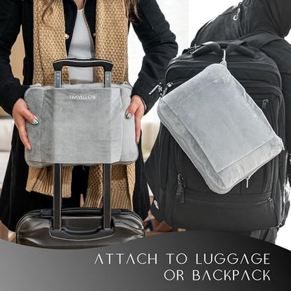 Travel Pillow and Blanket Set - 4-in-1 Ultimate Travel Kit with Memory Foam Pillow, Travel Blanket, Sleep Mask, and Earplugs-Ultimate Comfort and Coziness for Your Journeys - Grey