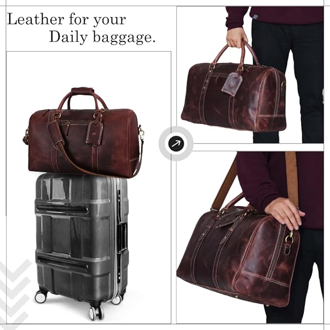 Leather Duffel Bag for Men & Women Travel, Weekend, Overnight, Gym Bag