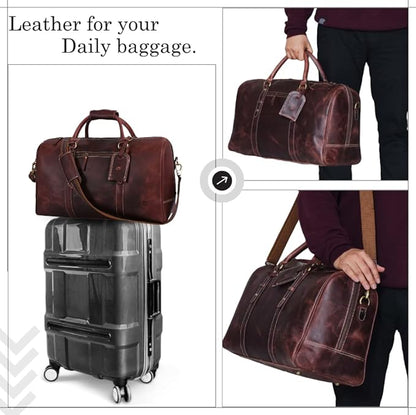 Leather Duffel Bag for Men & Women Travel, Weekend, Overnight, Gym Bag