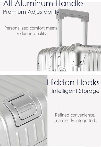 HotWay 20 Inch All Aluminum Carry On Luggage with Wheels, Hard Shell Zipperless Suitcase with TSA Locks, Silver Travel Luggage (22x14x9 Airline Approved)