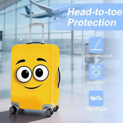 ANNA QUEEN Cute Emoticons Yellow Luggage Cover Washable Suitcase Protector Suitcase Cover Anti-Scratch,Stretchable Fit for 18-32Inch Luggage,Travel Bag Cover L(fits 26-28Inch suitcase)