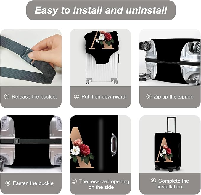 Floral A lphabet Luggage Cover Set, Vintage Letter Print Waterproof Suitcase Protector, Travel Accessories for Women Men