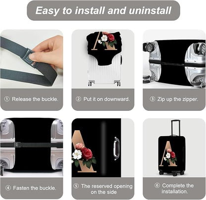 Floral A lphabet Luggage Cover Set, Vintage Letter Print Waterproof Suitcase Protector, Travel Accessories for Women Men