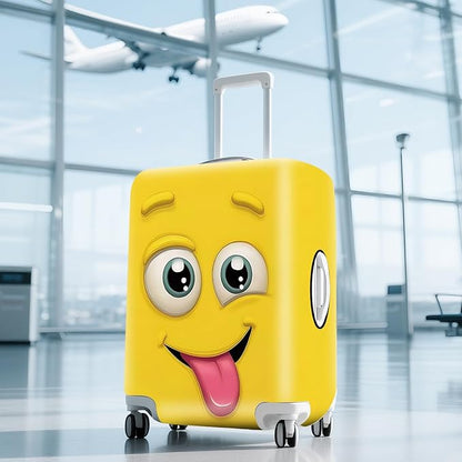 ANNA QUEEN Travel Luggage Cover Suitcase Protector Suitcase Cover Anti-Scratch,Stretchable Bag Cover Washable Durable Polyester (Funny Emoticons Yellow, M(fits 24-26Inch suitcase))