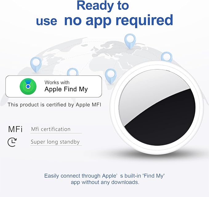 Air Tracker Tag 2 Pack [Apple MFi Certified] with Find My(iOS Only), Key Finder with No App Needed, Waterproof, 365-Day Standby,Wallet Key Bag Luggage Tracker