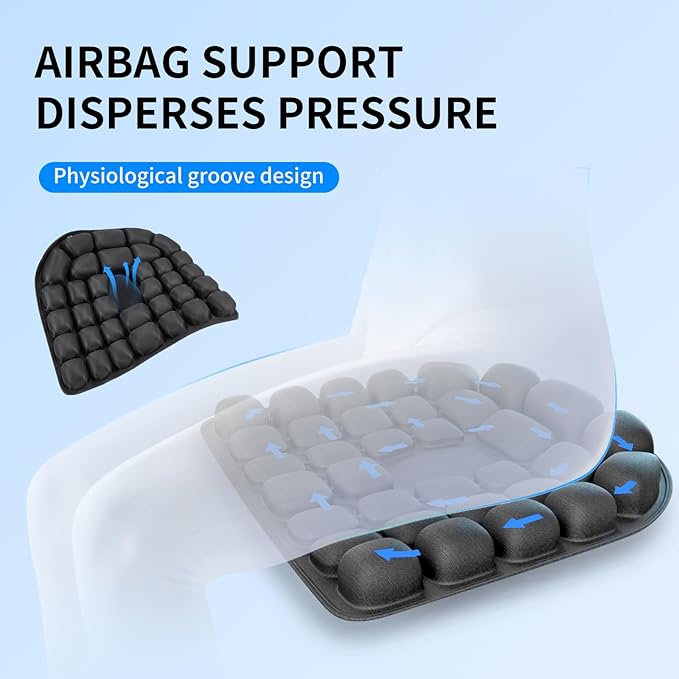 Travel Seat Cushion for Airplane - INFLATE/Deflate Built in Pump Inflatable Seat Cushion for Office Chairs, Wheelchairs, Car Seats & Outdoor Cushions 17.7x15.7 inches (Black)
