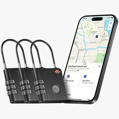 KeySmart SmartLock Tracking Luggage Locks, TSA Locks for Luggage, GPS Tracker, Combination Lock Compatible with Apple Find My App, Best Travel Essentials, Replaceable Non-Rechargeable Battery (3 Pack)