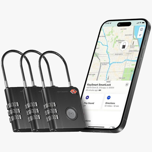 KeySmart SmartLock Tracking Luggage Locks, TSA Locks for Luggage, GPS Tracker, Combination Lock Compatible with Apple Find My App, Best Travel Essentials, Replaceable Non-Rechargeable Battery (3 Pack)