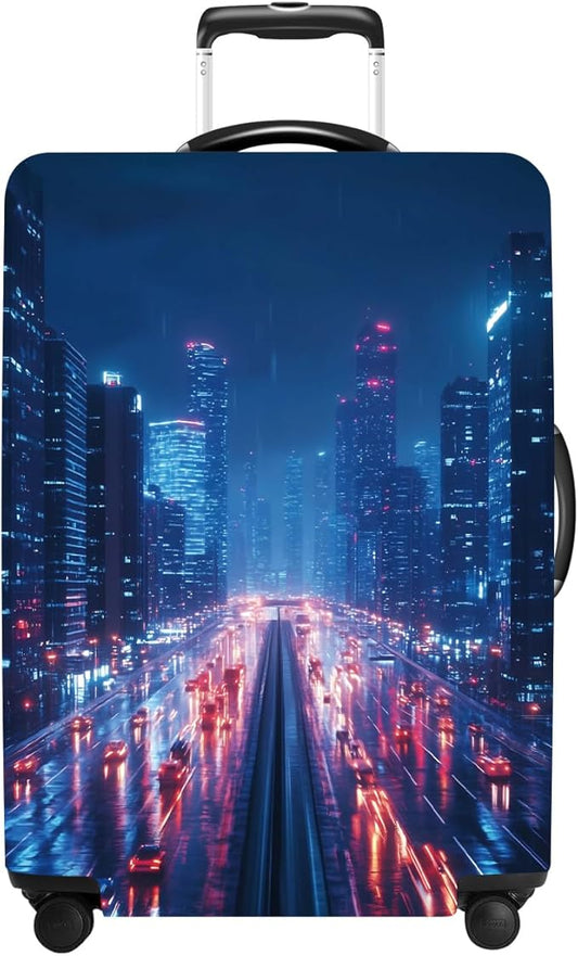 Luggage Cover Washable Suitcase Protector Anti-scratch Suitcase cover Fits 20-34 Inch Luggage (City Night, L(28-30inch suitcase))