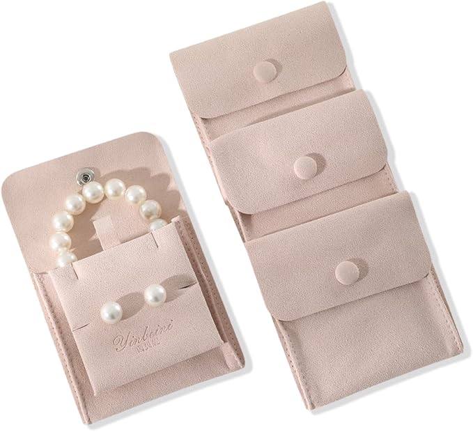 10pc Mini Jewelry Pouch For Necklace Stud Earring，Travel Jewlery Box Case Storage, Small Ring Boxes Pouches Bags Organizer For Women (Pink)