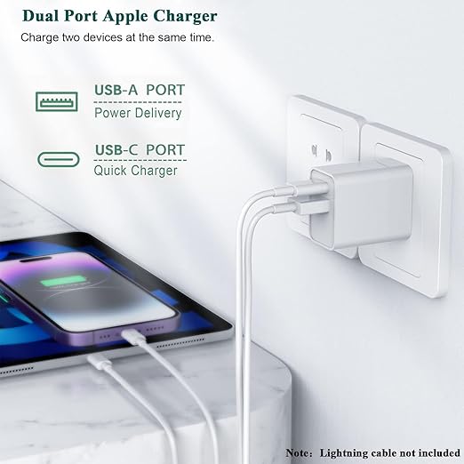 iPhone 15 Fast Charger, 2Pack USB C Charger - 20W Dual Port PD Type C + QC3.0 USB A Fast Charging Brick Plug Adapter for iPhone 15 Pro Max/15 Plus/14/13/12/11/Pro Max/SE/X, iPad Pro (White)