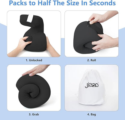 jiaao Neck Pillow Airplane, Memory Foam Travel Neck Pillows for Long Flight, 3D Eye Masks, Ear Plugs and Portable Drawstring Bag, Napping Pillow for Home, Road Trips, Sleep Rest and Travel Use