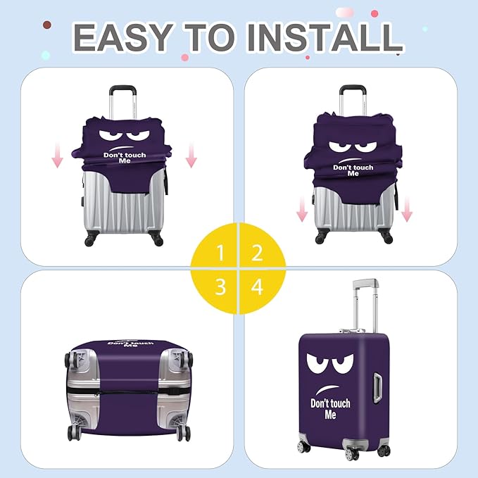 ANNA QUEEN Funny Luggage Cover, Don't Touch Me Purple Face Design, Stretchable, Washable Travel Protector for 20-34 Inch Luggage
