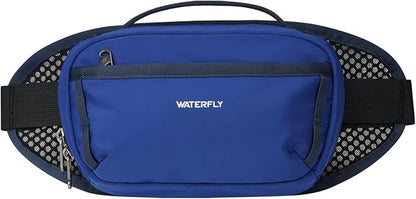 WATERFLY Fanny Pack Waist Bag: 2.3L Large RFID Blocking Crossbody Bags for Women Men, Breathable Casual Anti-Theft Hip Pouch for Traveling Walking Hiking-Navy Blue
