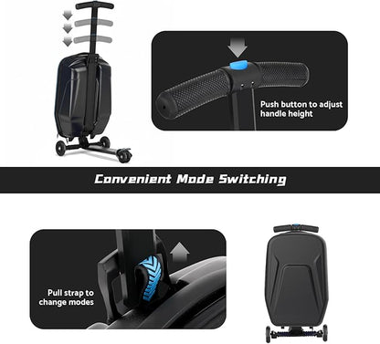 20" Hardshell Scooter Suitcase for Kid & Adult Foldable 2 in 1 Ride on Carry on Travel Trolley Scooter Luggage With Wheels