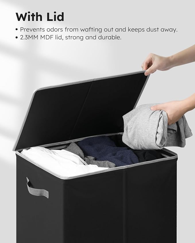 SOLEDI Laundry Hamper with Lid 130L Large & Tall Collapsible Laundry Basket, Clothes Hamper with Bag Removable Easy to Carry, Dirty Hampers for Bedroom, Bathroom, Dorm, College, Black