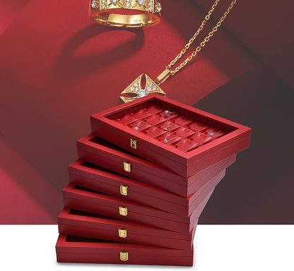 Oirlv 12 Gird Jewelry Tray with Acrylic Lid Premium Leather Jewelry Organizer Box Transparent Lid Bracelet Bangle Storage Case for Women Gift