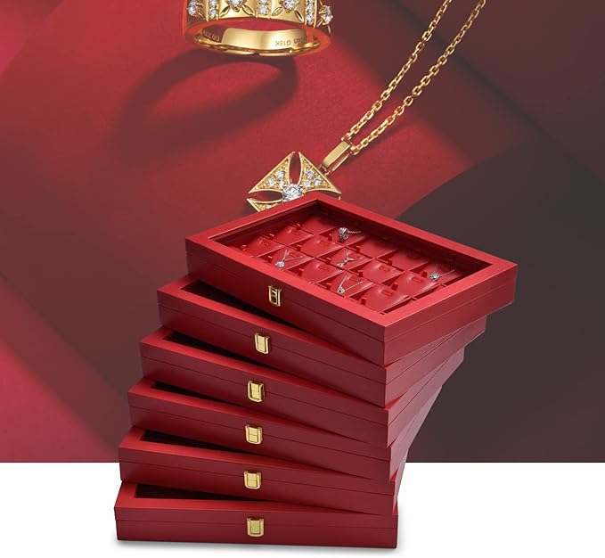 Oirlv Luxury Leather Necklace Bracelet Organizer Tray with Acrylic Lid Jewelry Display Case Drawer Insert Jewelry Organizer for women