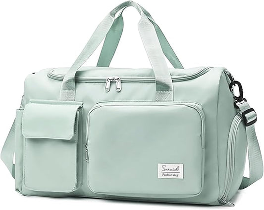 Travel Duffel Bag with Shoes Compartment Sports Gym Bag with Dry Wet Separated Pocket for Men and Women, Overnight Bag Weekender Bag Training Handbag Yoga Bag - Light Green