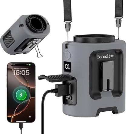 Socool Portable Waist Fan 5000mAh Rechargeable Mini Clip On Personal Fans with 13000RPM & 4 Adjustable Speeds, 25H Cooling Wearable Shirt Belt Hanging Neck Fan for Outdoor Working Jobsite