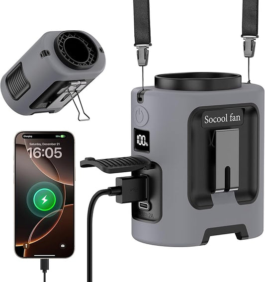 Socool Portable Waist Fan 5000mAh Rechargeable Mini Clip On Personal Fans with 13000RPM & 4 Adjustable Speeds, 25H Cooling Wearable Shirt Belt Hanging Neck Fan for Outdoor Working Jobsite
