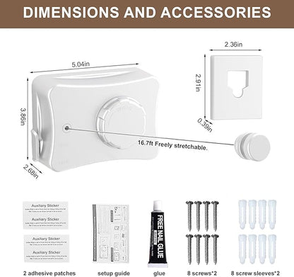 Retractable Clothesline for Outdoor & Indoor Use, 16.73 Ft Heavy Duty Retracting Clothes Line with Single Stainless Steel Rope - Laundry Drying Rack for Bathroom, Outside Areas (White)