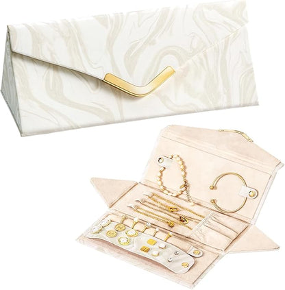 Yoobao Travel Jewelry Case for Women Girls, Triangle Jewelry Box Organizer, Small Foldable Storage Holder for Necklaces Earrings Rings Bracelets, Portable Travel Essentials Accessories