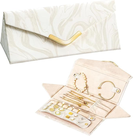 Yoobao Travel Jewelry Case for Women Girls, Triangle Jewelry Box Organizer, Small Foldable Storage Holder for Necklaces Earrings Rings Bracelets, Portable Travel Essentials Accessories