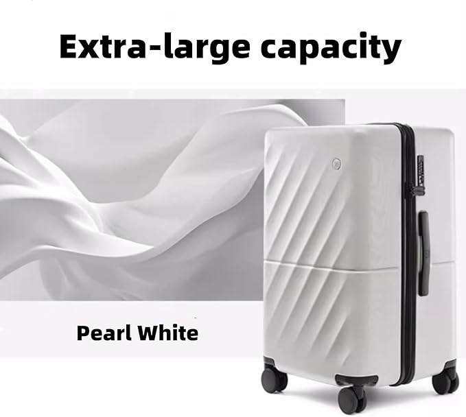NINETYGO Trunk Luggage 22 Inch, Small Checked Luggage with Double Spinner Wheels, Anti-Burst Zipper, Hard Case PC Suitcase, Lightweight Travel Luggage, TSA Approved (Pearl White, Hudson)
