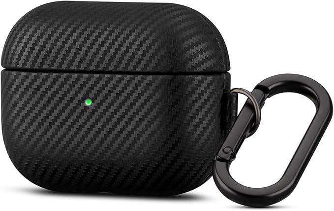 Leather Case - for AirPods Pro 2 Case Cover with Keychain - Selected Skin-friendly Leather, Carbon Fibre Texture, Handmade Shockproof Hard Cover for AirPods Pro 2nd Generation Earbuds - Black